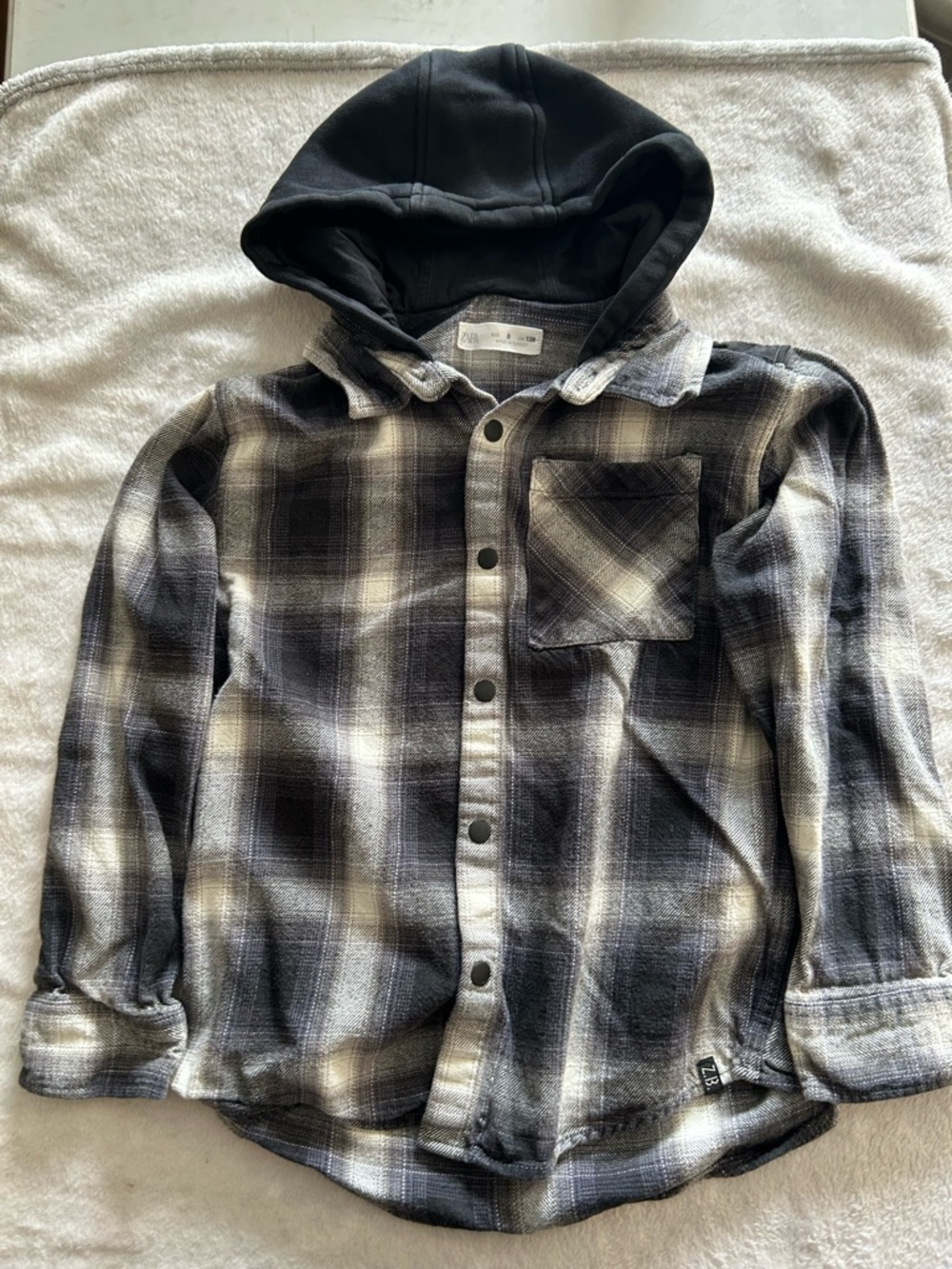 Zara Black & Gray Plaid Hooded Shirt